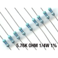 5.76K Ohm Metal Film Resistors 1/4W 1%. (Pack of 5) 5.76K Ohm Metal Film Resistors 1/4W 1%. (Pack of 5)