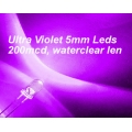 25 X Ultra Violet LEDs 5mm (UV Light Emitting Diodes). Pack of 25 LEDs. 25 X Ultra Violet LEDs 5mm (UV Light Emitting Diodes). Pack of 25 LEDs.
