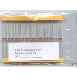 1.2K Ohm Carbon Resistors 1/4W 5%. (Pack of 5) 1.2K Ohm Carbon Resistors 1/4W 5%. (Pack of 5)