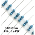 100 Ohm Metal Film Resistors 1/4W 1%. (Pack of 5) 100 Ohm Metal Film Resistors 1/4W 1%. (Pack of 5)