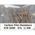 47K Ohm Carbon Film Resistors 1/4W 5%. (Pack of 5) 47K Ohm Carbon Film Resistors 1/4W 5%. (Pack of 5)